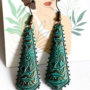 Vintage Copper Green Patina Bohemian Style Earrings